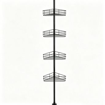 Tension Pole Shower Organizer with 4 Adjustable Shelves, Corner Shower Caddy for Bathroom