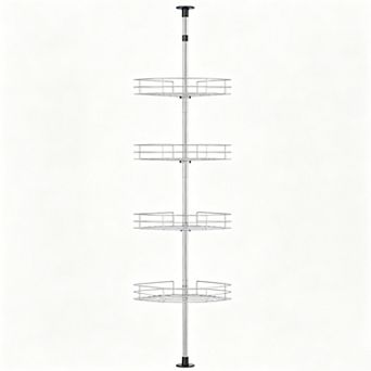 Tension Pole Shower Organizer with 4 Adjustable Shelves, Corner Shower Caddy for Bathroom