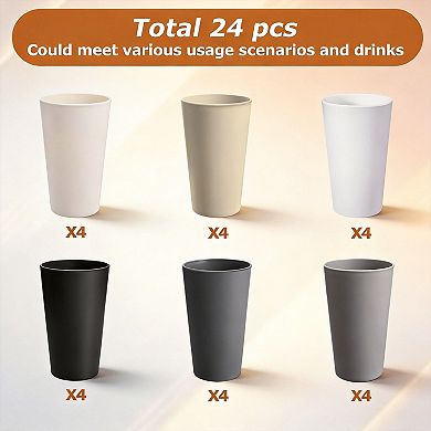 24 Unbreakable Plastic Cups 20 Oz Reusable Stackable Dishwasher Safe