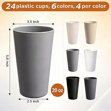 24 Unbreakable Plastic Cups 20 Oz Reusable Stackable Dishwasher Safe