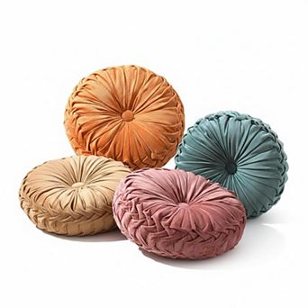 Set Of 4 Decorative Round Pleated Pumpkin Throw Pillows 14 in Soft Elastic For Bed Chair Sofa Home