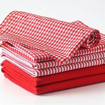Cotton Kitchen Towels Absorbent Dishwashing Set 6-Pack 18x28 Striped Plaid Farmhouse Tea Towel