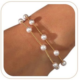 Women Pearl Bracelet Daisy Heart Wedding Party Jewelry