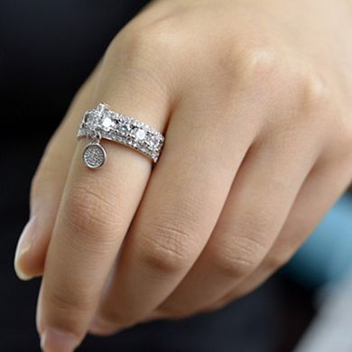 Hollow Cubic Zircon Crystal Band Ring Mini Disc Pendant Thumb Ring