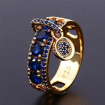 Hollow Cubic Zircon Crystal Band Ring Mini Disc Pendant Thumb Ring