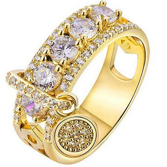 Hollow Cubic Zircon Crystal Band Ring Mini Disc Pendant Thumb Ring