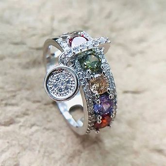Hollow Cubic Zircon Crystal Band Ring Mini Disc Pendant Thumb Ring