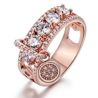 Hollow Cubic Zircon Crystal Band Ring Mini Disc Pendant Thumb Ring