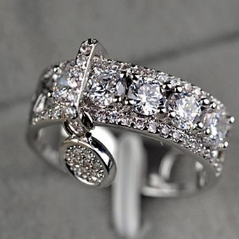 Hollow Cubic Zircon Crystal Band Ring Mini Disc Pendant Thumb Ring
