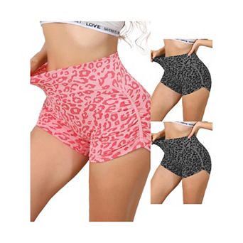 3 Packs Women's High Waisted Leopard Print Biker Shorts Tummy Control Fitness Workout Gym Shapewear
