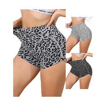 3 Packs Women's High Waisted Leopard Print Biker Shorts Tummy Control Fitness Workout Gym Shapewear