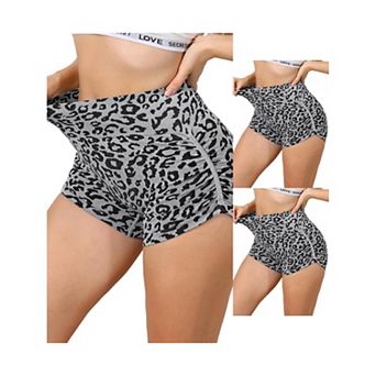 3 Packs Women's High Waisted Leopard Print Biker Shorts Tummy Control Fitness Workout Gym Shapewear