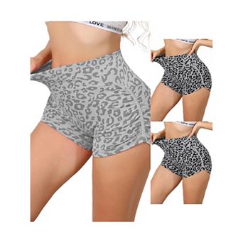 3 Packs Women's High Waisted Leopard Print Biker Shorts Tummy Control Fitness Workout Gym Shapewear