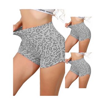 3 Packs Women's High Waisted Leopard Print Biker Shorts Tummy Control Fitness Workout Gym Shapewear