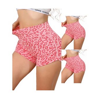 3 Packs Women's High Waisted Leopard Print Biker Shorts Tummy Control Fitness Workout Gym Shapewear