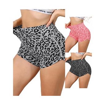 3 Packs Women's High Waisted Leopard Print Biker Shorts Tummy Control Fitness Workout Gym Shapewear