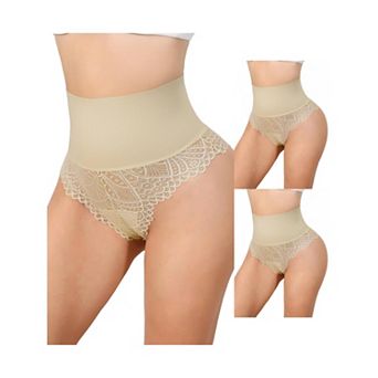 3 Packs Women's High Cut Lace Tummy Control Thongs Waist Trainers Panties