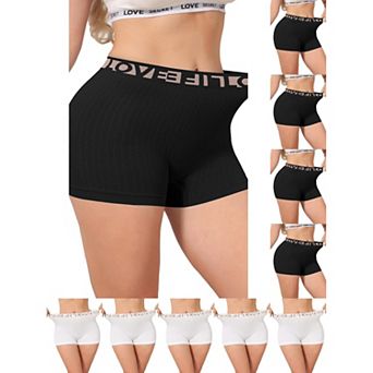 10 Packs Women's High Waisted Boyshorts Seamless Ribbed Letter Waistband Tummy Control Panties