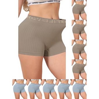 10 Packs Women's High Waisted Boyshorts Seamless Ribbed Letter Waistband Tummy Control Panties