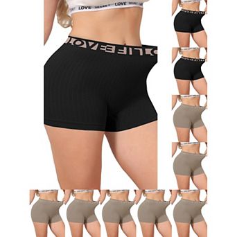 10 Packs Women's High Waisted Boyshorts Seamless Ribbed Letter Waistband Tummy Control Panties