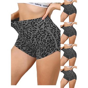 5 Packs Women's High Waisted Leopard Print Biker Shorts Tummy Control Fitness Workout Gym Shapewear