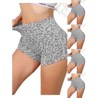 5 Packs Women's High Waisted Leopard Print Biker Shorts Tummy Control Fitness Workout Gym Shapewear