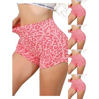 5 Packs Women's High Waisted Leopard Print Biker Shorts Tummy Control Fitness Workout Gym Shapewear