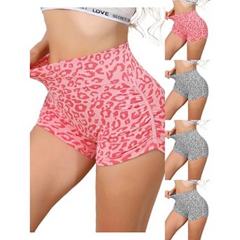 5 Packs Women's High Waisted Leopard Print Biker Shorts Tummy Control Fitness Workout Gym Shapewear
