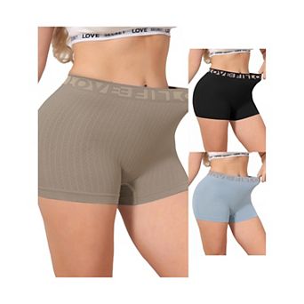 3 Packs Women's High Waisted Boyshorts Seamless Ribbed Letter Waistband Tummy Control Panties