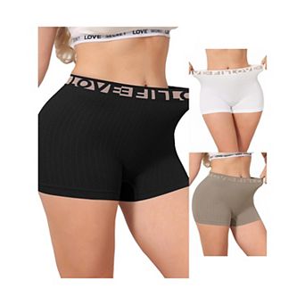 3 Packs Women's High Waisted Boyshorts Seamless Ribbed Letter Waistband Tummy Control Panties