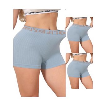 3 Packs Women's High Waisted Boyshorts Seamless Ribbed Letter Waistband Tummy Control Panties