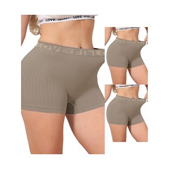 3 Packs Women's High Waisted Boyshorts Seamless Ribbed Letter Waistband Tummy Control Panties