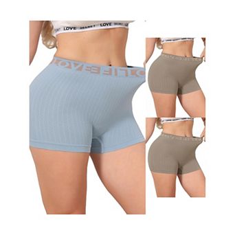 3 Packs Women's High Waisted Boyshorts Seamless Ribbed Letter Waistband Tummy Control Panties