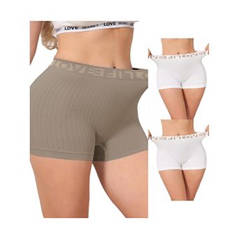 3 Packs Women's High Waisted Boyshorts Seamless Ribbed Letter Waistband Tummy Control Panties