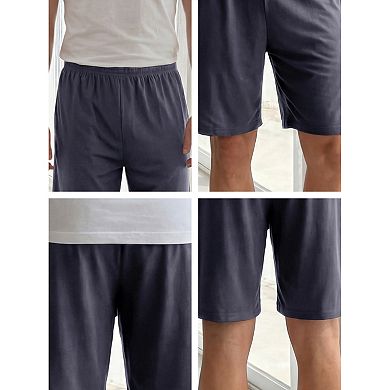 2 Packs Men's Solid Color Comfortable Cotton Lounge Pajama Shorts