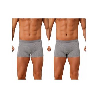 2 Packs Men's Striped Boxer Briefs Mid Waistband Daily Soft Breathable Underwear