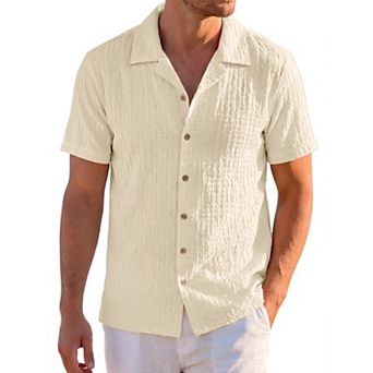 Men's Textured Shirt Short Sleeve Button Down Lightweight Jacquard Summer Beach Shirts