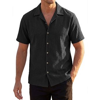 Men's Textured Shirt Short Sleeve Button Down Lightweight Jacquard Summer Beach Shirts