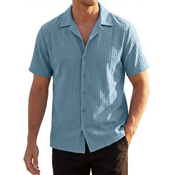 Men's Textured Shirt Short Sleeve Button Down Lightweight Jacquard Summer Beach Shirts