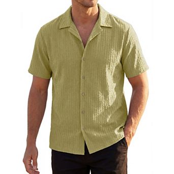 Men's Textured Shirt Short Sleeve Button Down Lightweight Jacquard Summer Beach Shirts