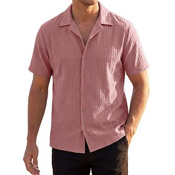Men's Textured Shirt Short Sleeve Button Down Lightweight Jacquard Summer Beach Shirts