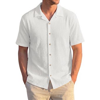Men's Textured Shirt Short Sleeve Button Down Lightweight Jacquard Summer Beach Shirts