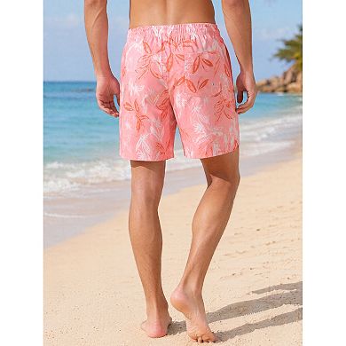 Men's Summer Tropical Leaf Print Lined Drawstring Swimming Beach Shorts