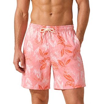 Men's Summer Tropical Leaf Print Lined Drawstring Swimming Beach Shorts