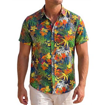 Men's Hawaiian Shirt Short Sleeve Tropical Floral Button Down Casual Summer Beach Shirts
