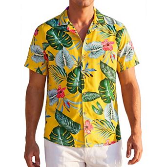 Men's Hawaiian Shirt Short Sleeve Tropical Floral Button Down Casual Summer Beach Shirts