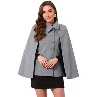 Women's Winter Cape Coat Flap Neck Single Breasted Slit Sleeve Elegant Cloak Office Outwear Coats