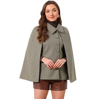Women's Winter Cape Coat Flap Neck Single Breasted Slit Sleeve Elegant Cloak Office Outwear Coats