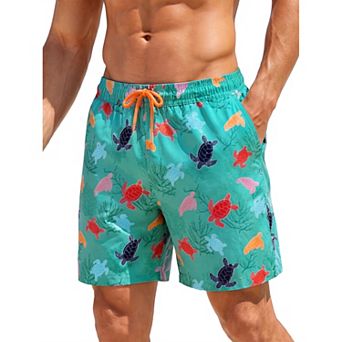 Men's Drawstring Elastic Waistband Liner Printed Beach Swimming Board Shorts