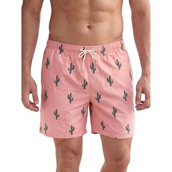 Men's Drawstring Elastic Waistband Liner Printed Beach Swimming Board Shorts